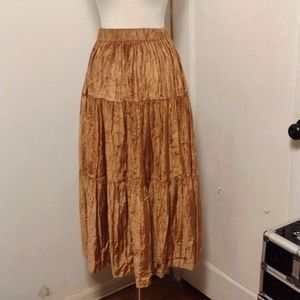 VINTAGE f.l. malik Tan Crushed Velvet Full length Skirt
